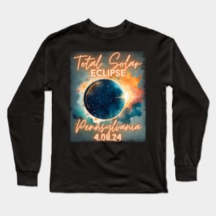 Total Solar Eclipse 2024 Pennsylvania Art Science Men Women Kids Long Sleeve T-Shirt